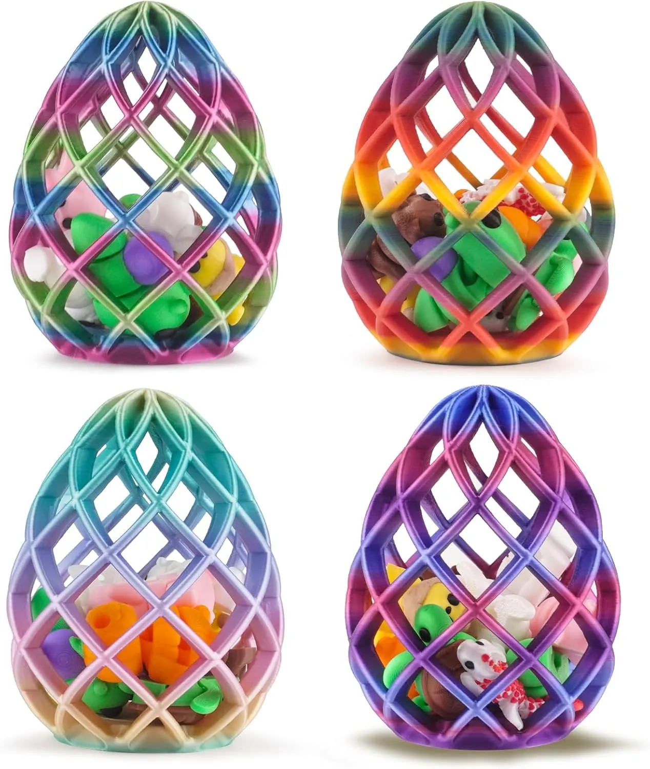 3D Printed Easter Magic Egg – Hollow 3D Printed Egg with 9 Cute Mini Animal Figures – Unique 3D Printed Easter Gift and Decor – Fun Miniature 3D Printed Animals Inside (Twilight Hatchling, 9)
