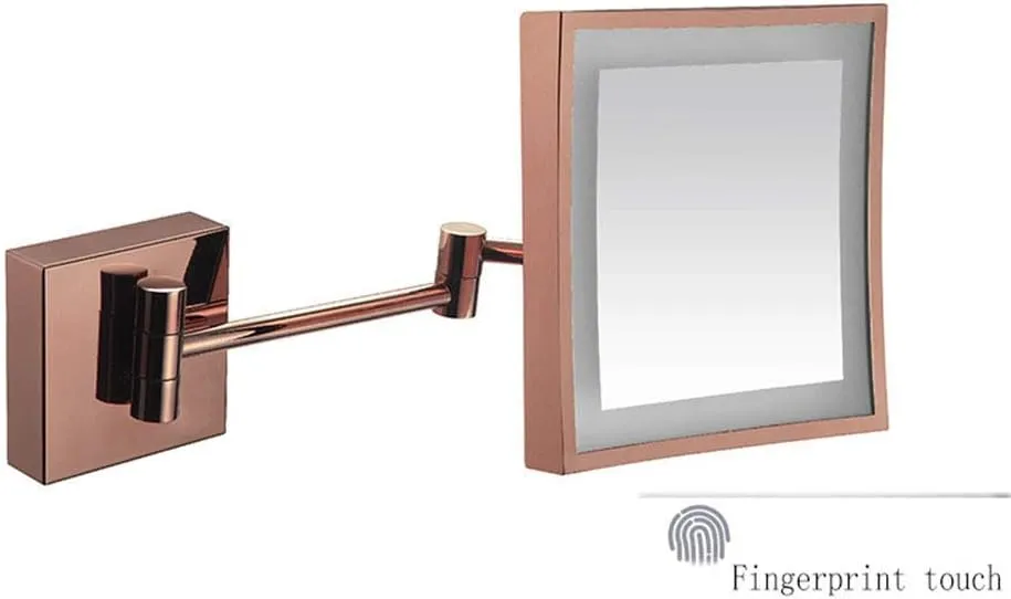 3X LED Wall Mounted Makeup Mirror, Stainless Steel Magnifying Wall Bathroom Mirror Touch Screen, 360 Degree Swivel Rotation, 8 Inches, Square, for Bathroom(Rose Gold,USB)
