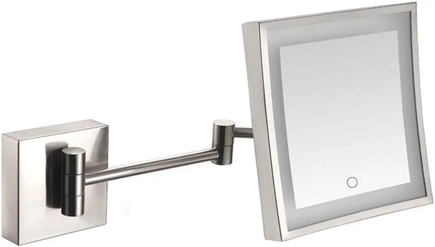 3X LED Wall Mounted Makeup Mirror, Stainless Steel Magnifying Wall Bathroom Mirror Touch Screen, 360 Degree Swivel Rotation, 8 Inches, Square, for Bathroom(Rose Gold,USB)