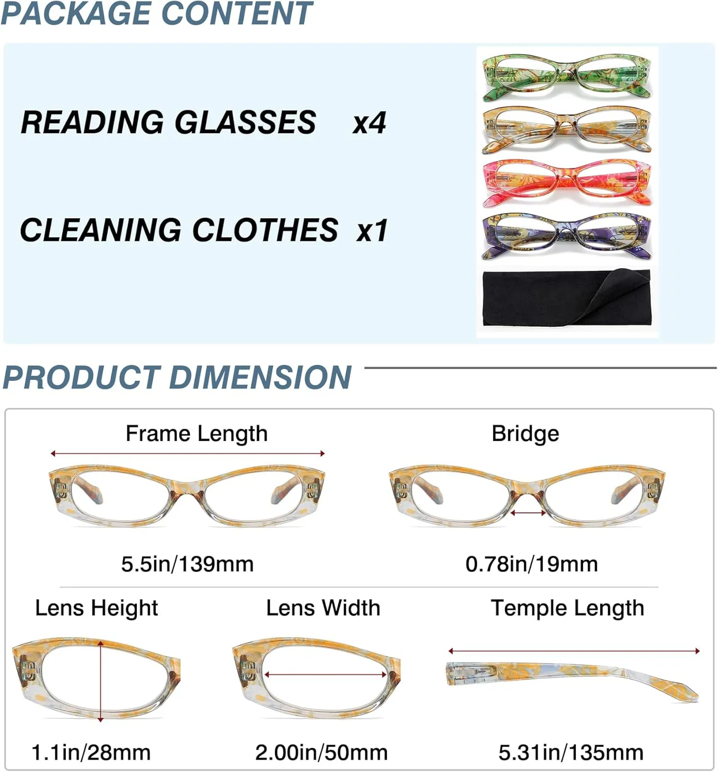 4 Pack Reading Glasses for Women Blue Light Blocking with Spring Hinge,Anti Eyestrain/UV Computer Reader Glasses Eyeglass