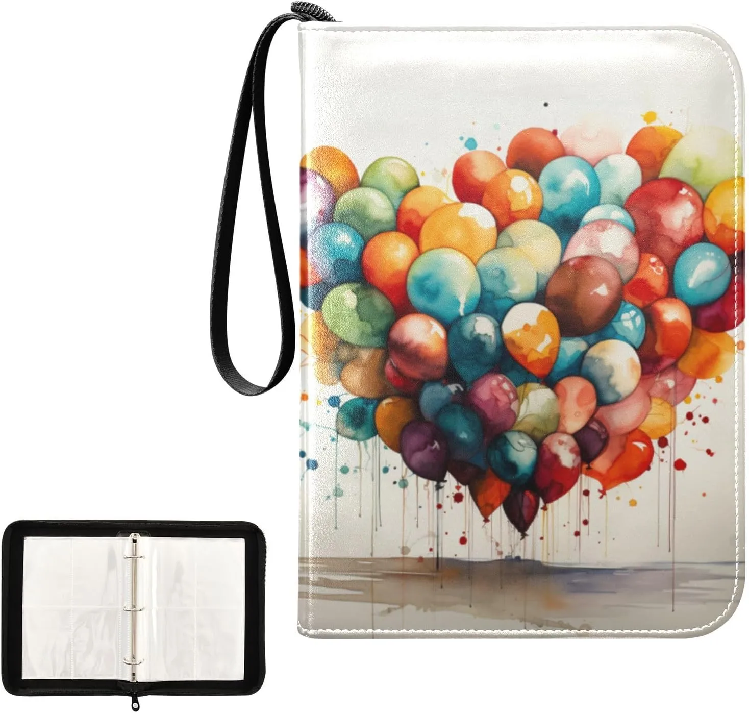 4 Pockets Trading Card Album Holder Book Folder Sports Card Binder Balloon Heart 400 Double Side Pockets for 3 Ring Binder Zipper