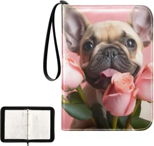 4 Pockets Trading Card Album Holder Book Folder Sports Card Binder Bulldog Pink Rose 400 Double Side Pockets for 3 Ring Binder Zipper