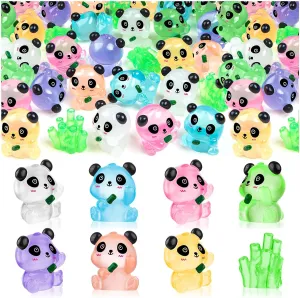 40PCS Luminous Mini Resin Panda Cute Panda Figurines Miniature, Glow in The Dark Mini Panda Bamboo Bulk for Cake Topper Micro Landscape Dollhouse Garden DIY (Panda-7Colors)