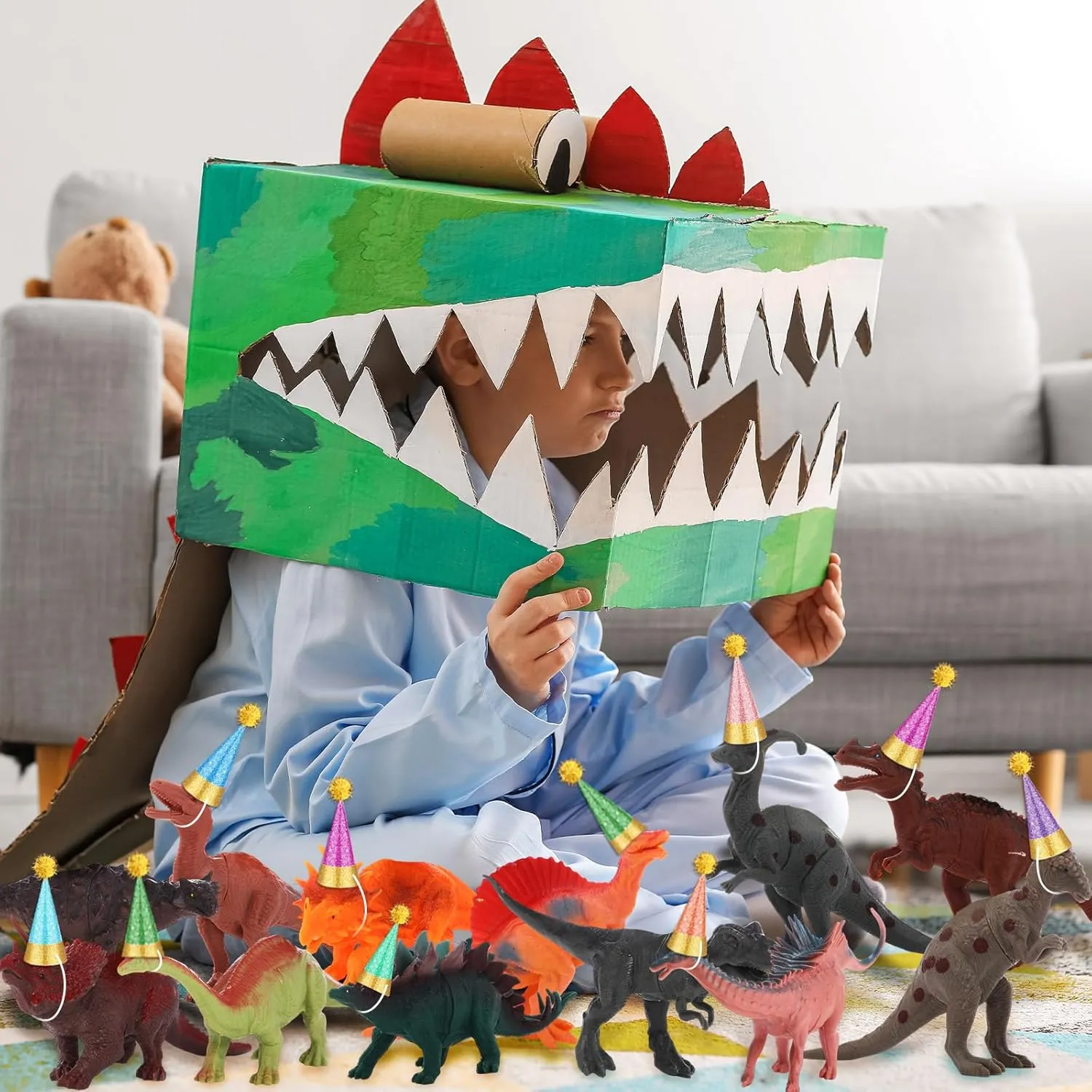 44 PC Dinosaur Birthday Party Decorations Cake Toppers Party Cake Topper Include 12 Dinosaur Figures 16 Hats with 16 Pom Poms