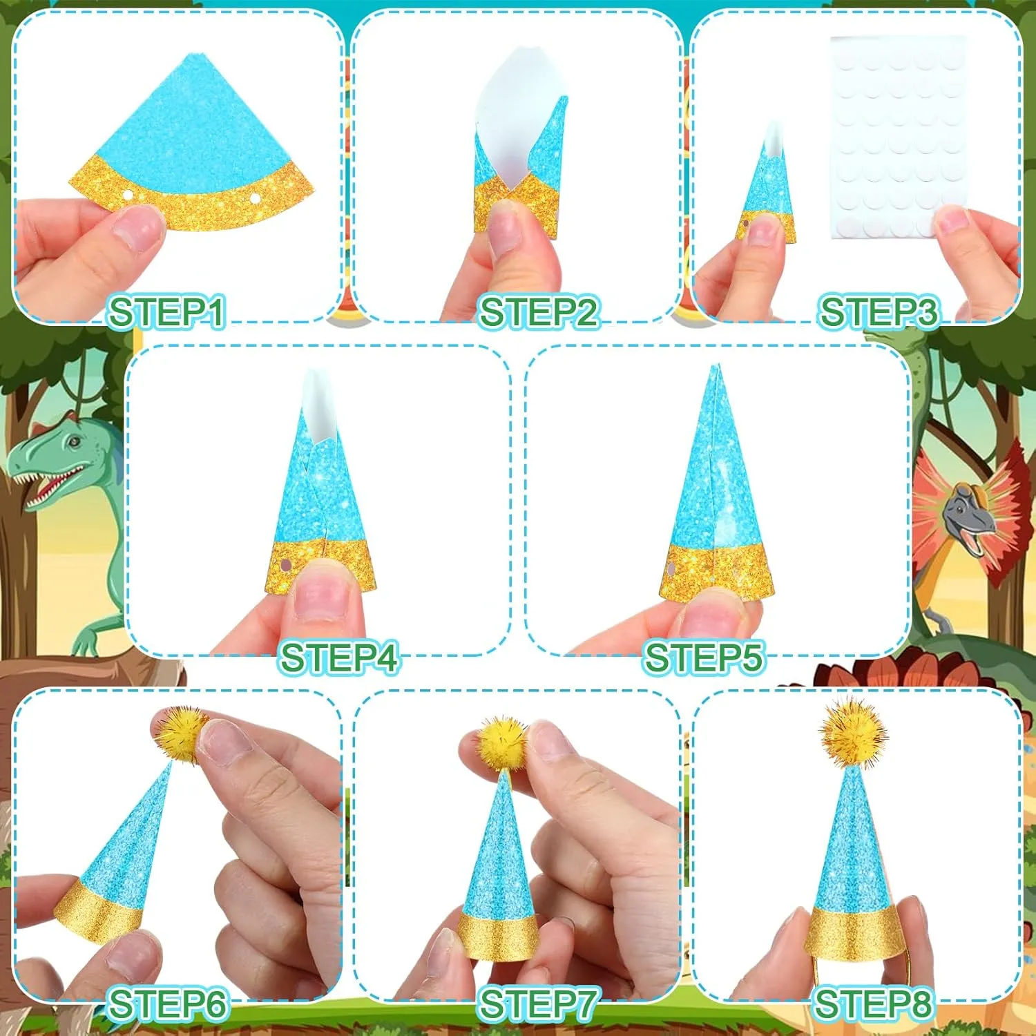 44 PC Dinosaur Birthday Party Decorations Cake Toppers Party Cake Topper Include 12 Dinosaur Figures 16 Hats with 16 Pom Poms
