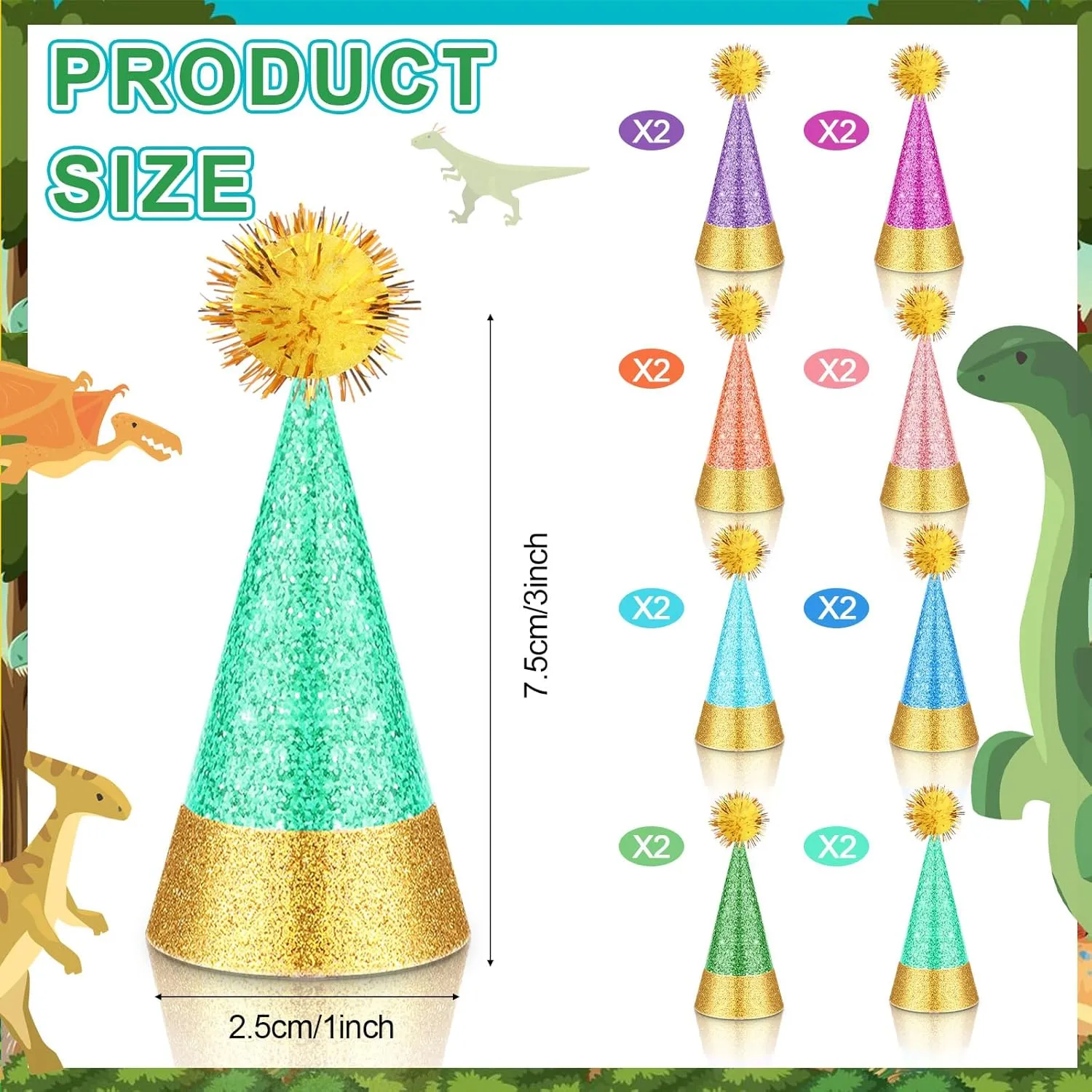 44 PC Dinosaur Birthday Party Decorations Cake Toppers Party Cake Topper Include 12 Dinosaur Figures 16 Hats with 16 Pom Poms