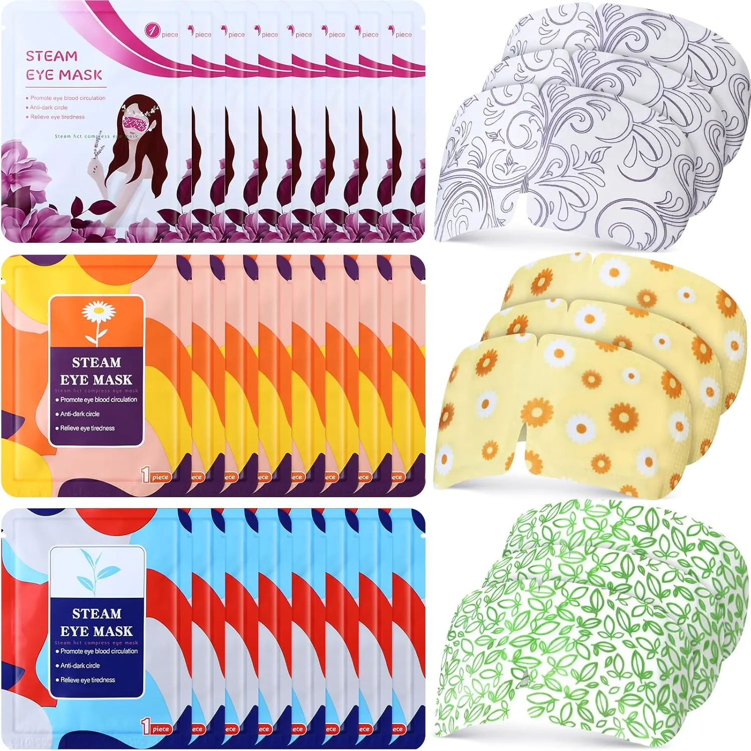 48 Packs Steam Eye Mask Disposable Self Heating Eye Mask for Dry Eyes Spa Warm Sleep for Home Office Travel Eyestrain Relieve