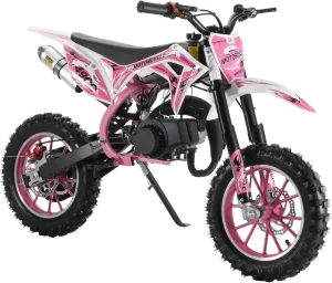 49cc Kids Dirt Bike, 2-Stroke Gas Power Motocross Mini Motorcycle with Disc Brakes, Shock Absorption, Soft Seat Cushion and Off-Road Tires Gift for Kids and Teens Load Bearing-150kg Pink