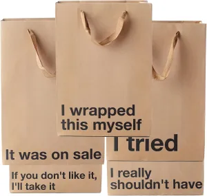 5-Piece Funny Snarky Gift Bags Set - Medium-Sized Kraft Bags with Handles, Eco-Friendly, Perfect for Birthdays, Holidays, Office Parties, White Elephant; Suitable for Men, Women, Teens, Adults