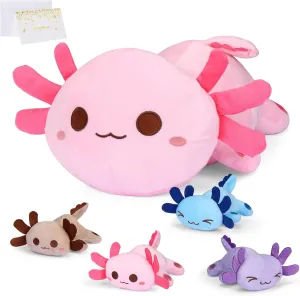 5 Pieces Axolotl Stuffed Animals,1 Big Pink Mommy with 4 Mini Babies, Soft Plush Toys for Kids Ages 3 and Up,Great Mother's Day for Toddler, Girls, Boys