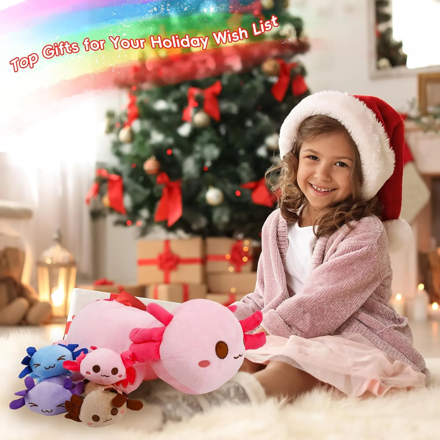 5 Pieces Axolotl Stuffed Animals,1 Big Pink Mommy with 4 Mini Babies, Soft Plush Toys for Kids Ages 3 and Up,Great Mother's Day for Toddler, Girls, Boys