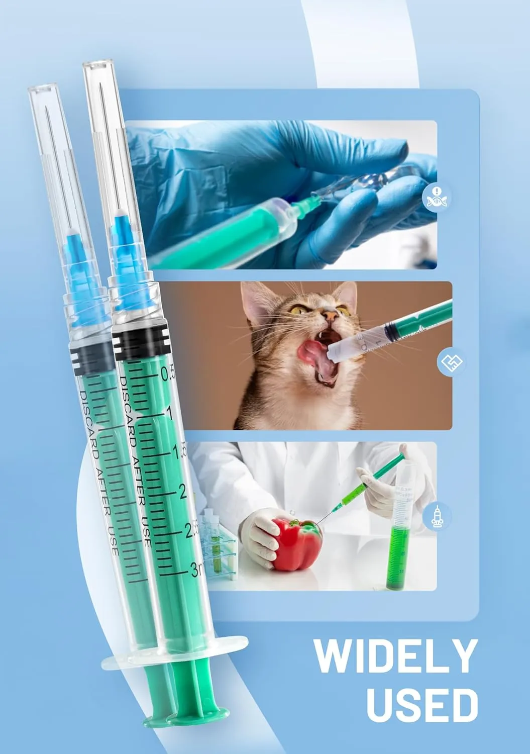 50 Pack 3ml Disposable Syringes with 23Ga 1-Inch, Luer Lock Design, Individually Wrapped for Lab, Scientific, and Industrial Use