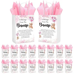 50 Sets Gift Bag for Baby Shower Bear Balloon Goodie Bags with Handles and Tissue Paper Baby Shower Party Favor Handbag for Guests Gender Reveal Return Gift(Pink)