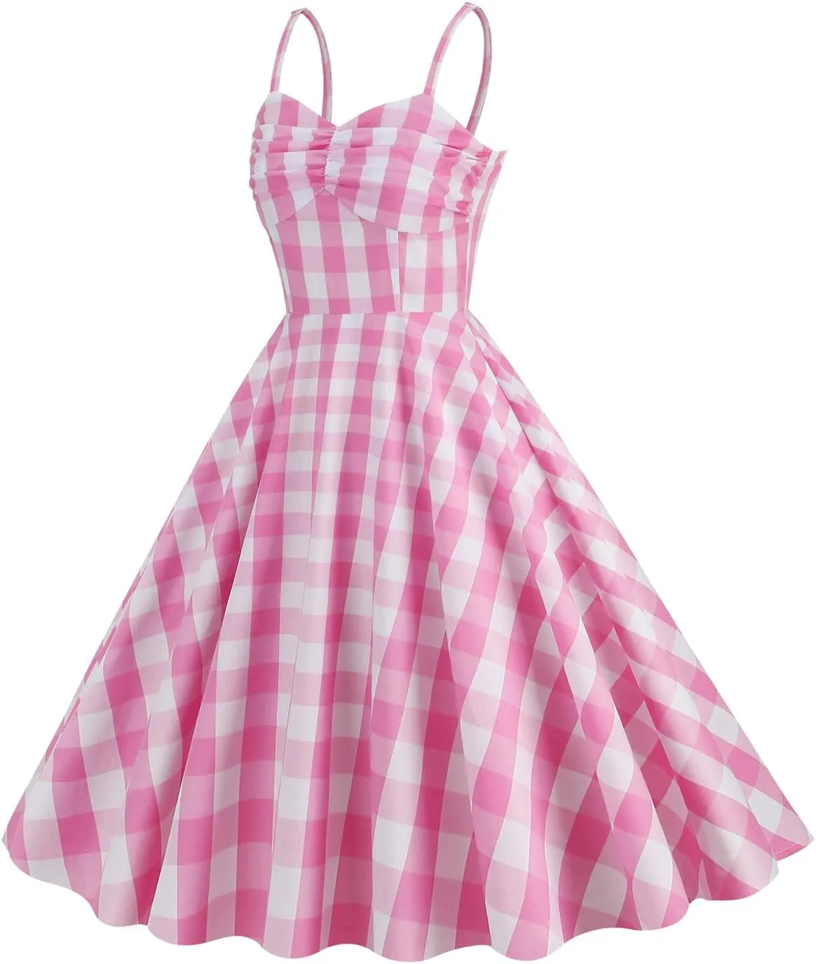 50s Pink Plaid Dresses for Women Vintage 1950s Pink Gingham Dress Spaghetti Straps Rockabilly Pinup Dresses Halloween Cosplay