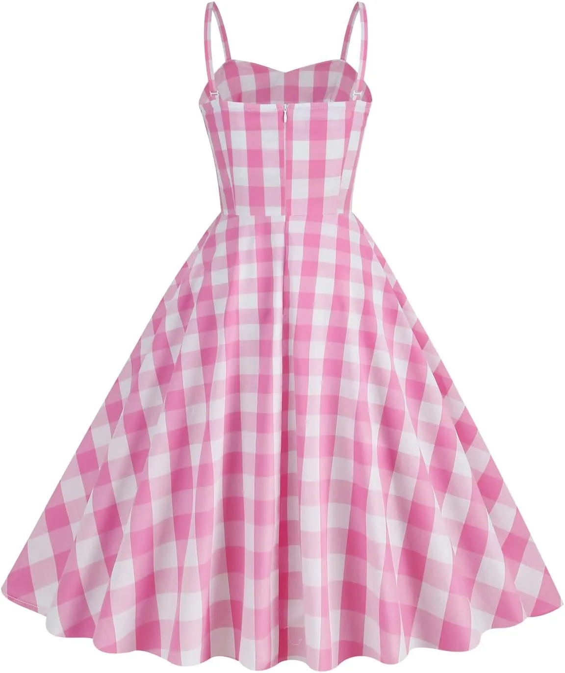 50s Pink Plaid Dresses for Women Vintage 1950s Pink Gingham Dress Spaghetti Straps Rockabilly Pinup Dresses Halloween Cosplay