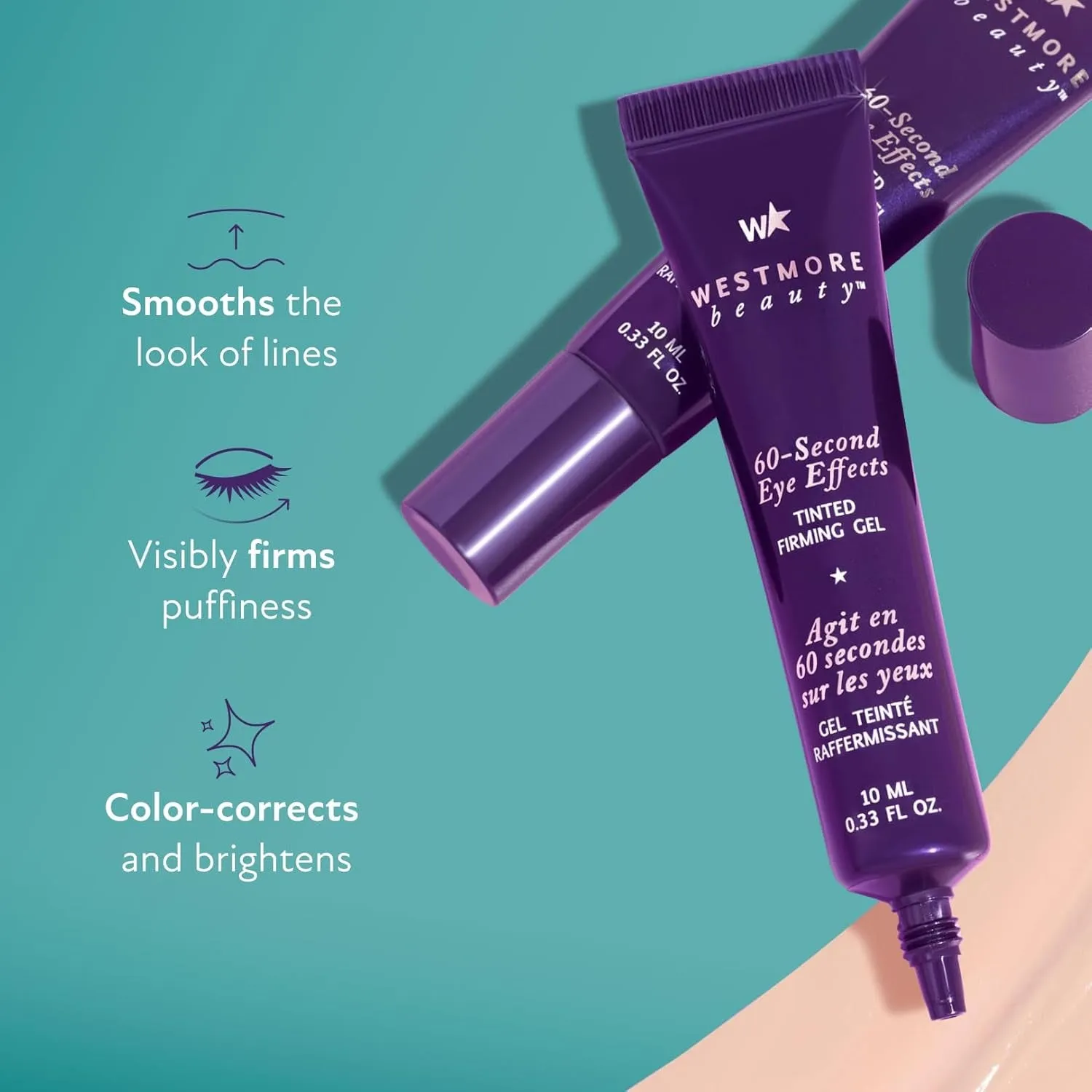 60 Second Eye Effects Tinted Firming Gel - Instant Tightening Serum, Under-Eye Cream for Puffiness and Bags - Light to Medium, 0.33 Fl Oz (10 Ml)