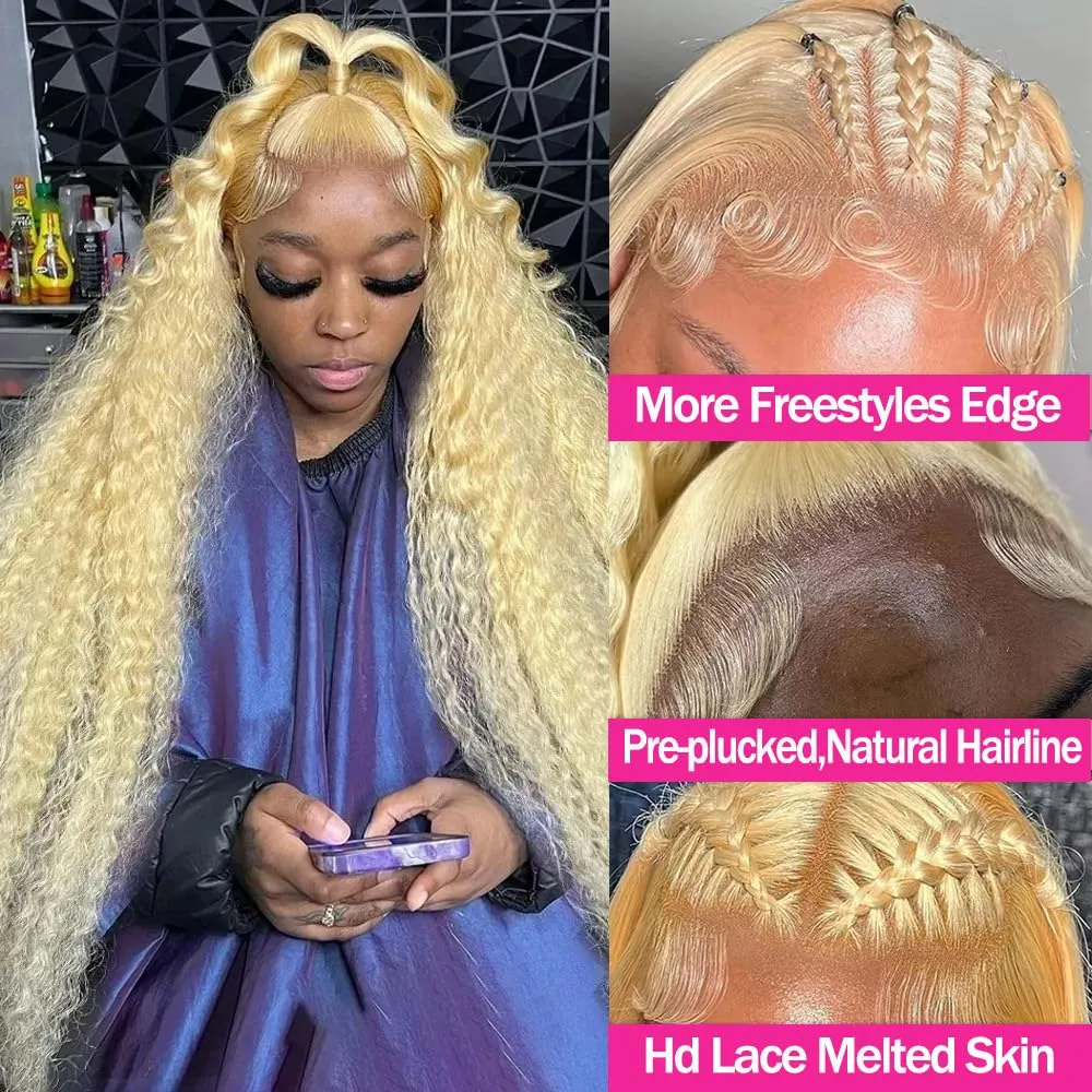 613 13x6 Lace Front Wigs Human Hair Deep Wave Blonde Wig Human Hair 13x6 HD Lace Frontal Wigs for Black Women 180% Density Curly Human Hair Wig Pre Plucked with Baby Hair (613 blonde wig, 24 inch)