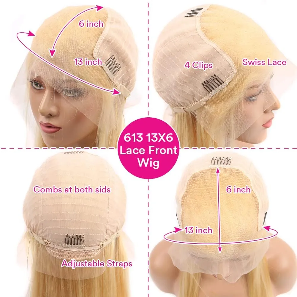 613 13x6 Lace Front Wigs Human Hair Deep Wave Blonde Wig Human Hair 13x6 HD Lace Frontal Wigs for Black Women 180% Density Curly Human Hair Wig Pre Plucked with Baby Hair (613 blonde wig, 24 inch)