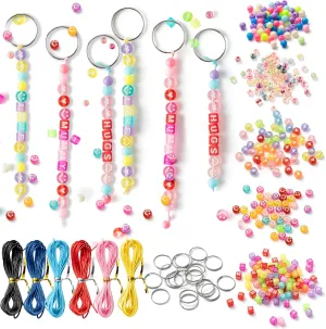 652Pcs DIY Keychain Making Crafts Kit Colorful Smile Letter Bead Bracelet Making Heart Pony Alphabet Bead Jewelry Key Ring Bag Charm Accessories Supplies Festival Mother's Day Teacher Gift