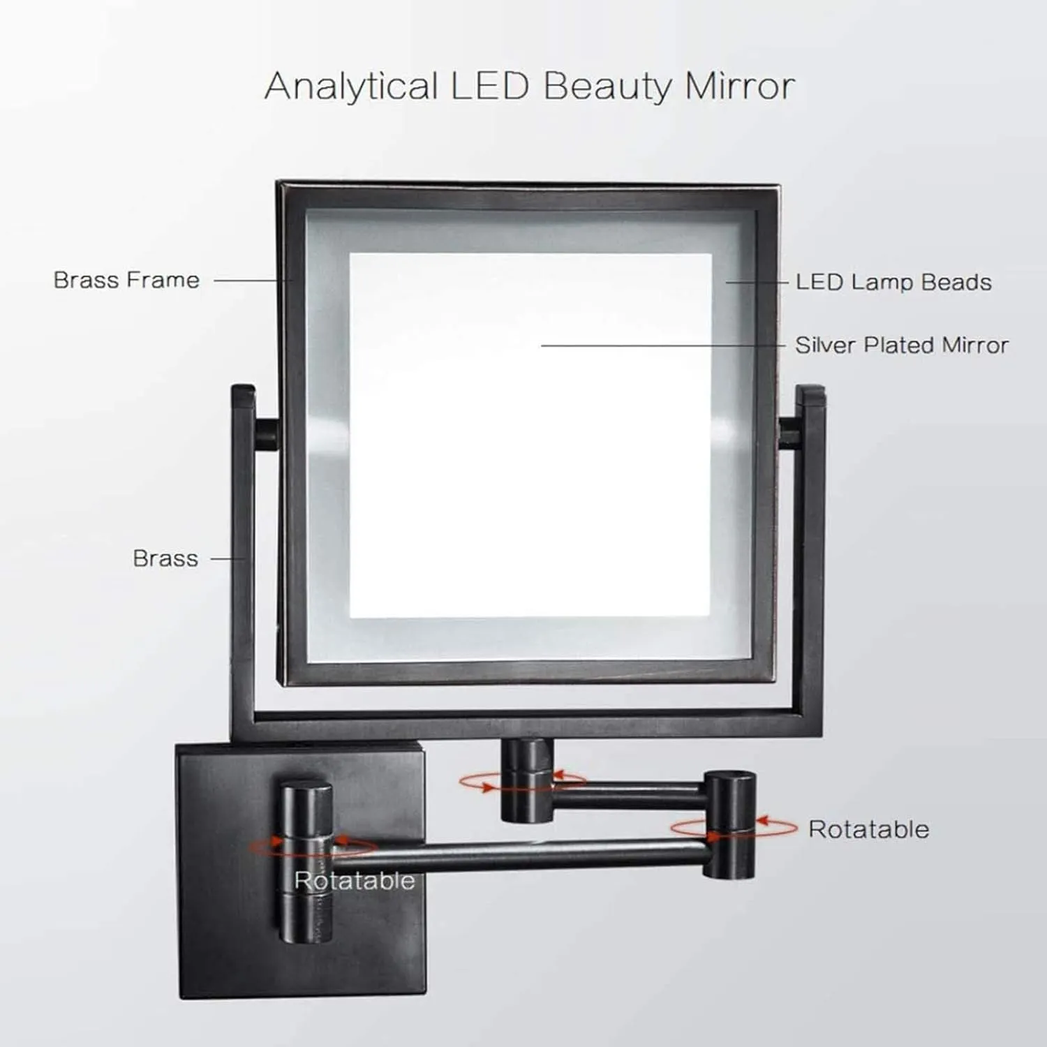 8 Inch LED Wall Mounted Makeup Mirror, Double Sided Vanity Magnifying Mirror for Bathroom, 360° Swivel Extendable Cosmetic Vanity Mirror, Shaving Mirror with 3X Magnifying(Antique Copper,Plug)