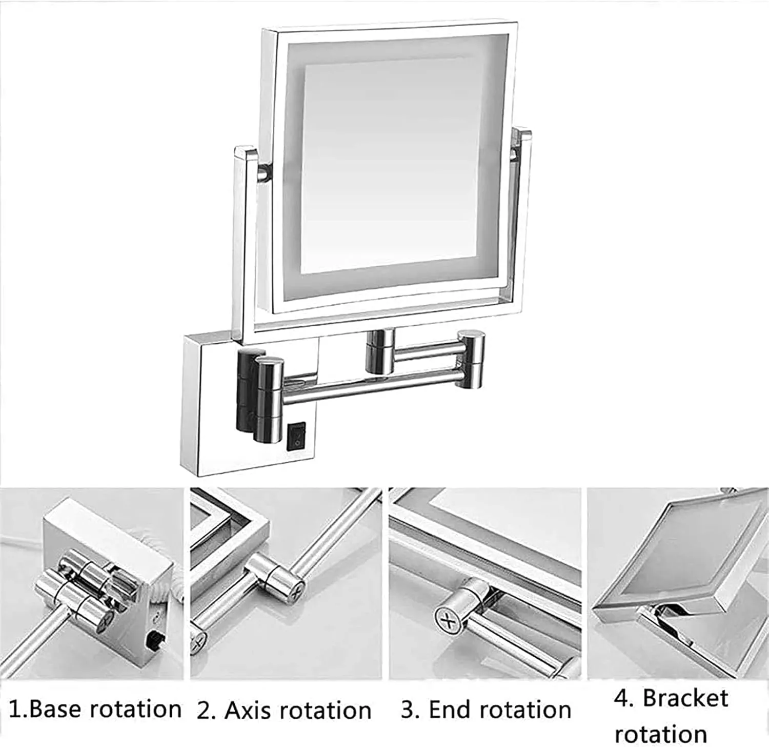 8 inch Rectangular Mirror, Double-Sided Makeup LED Expansion Mirror, 3X Magnifying Glass, Wall-Mounted Makeup Mirror, Folding Mirror, 360 Degree Rotating Bathroom Mirror(Antique)