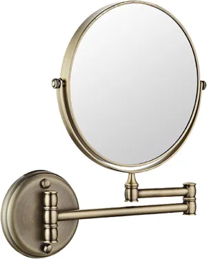 8 Inch Wall Mounted Makeup Mirror Antique Bronze - 5X Magnification Two-Sided Swivel Extendable Bathroom Mirror for Shaving and Makeup