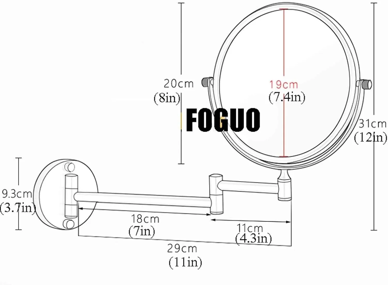 8-Inch Wall Mounted Makeup Mirror, Double-Sided Vanity Mirror with 3X/5X/7X/10X Magnification, 360° Swivel Extendable Arm(Gold,10x)