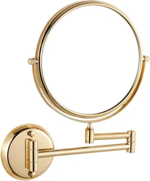 8-Inch Wall Mounted Makeup Mirror, Double-Sided Vanity Mirror with 3X/5X/7X/10X Magnification, 360° Swivel Extendable Arm(Gold,7X)