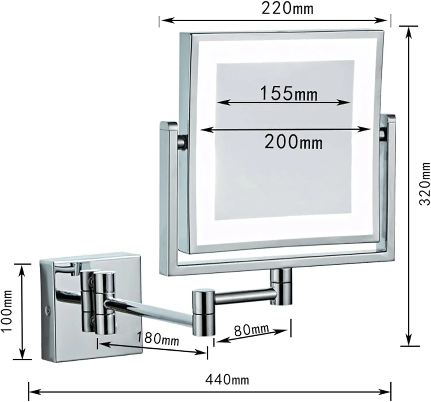 8 Inch Wall Mounted Square LED Lighted Makeup Vanity Mirror ，Dual Sided HD 1X/3X Magnifying Shaving Mirror, 360° Swivel Foldable Brass Cosmetic Mirror Antique,USB