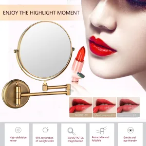 8" Wall Mounted Makeup Mirror Bathroom Mirror 3X/5X/10X Magnification Double-Sided Wall Mounted Vanity Magnifying Mirror Swivel No LightAntique Bronze 3X(Antique Bronze,5X)