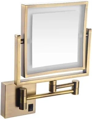 8''x 8'' Square Lighted Wall Mount Makeup Mirror with 3X Magnification, Double Sided Swivel Vanity Mirror for Bathroom, Extendable Arm, for Girls (Color : Antique Color, Size : Plug)