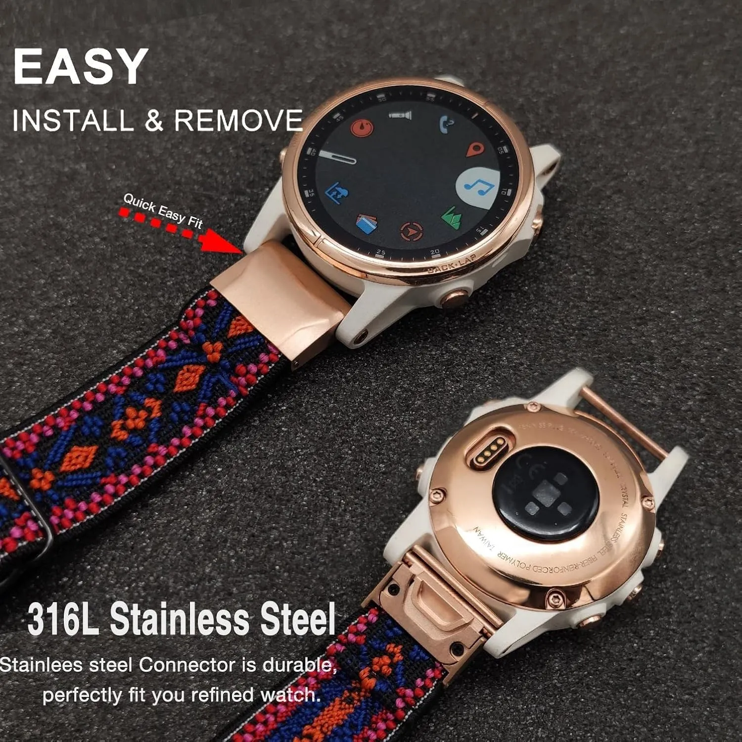 Abanen Elastic Nylon Watch Bands for Garmin Fenix 8 43mm / epix Pro 42mm / Fenix 7S /6S/5S, Quick Fit 20 Soft Stretchy Embroidery Loop Breathable Wristband Strap for Instinct 2S / Instinct E 40mm