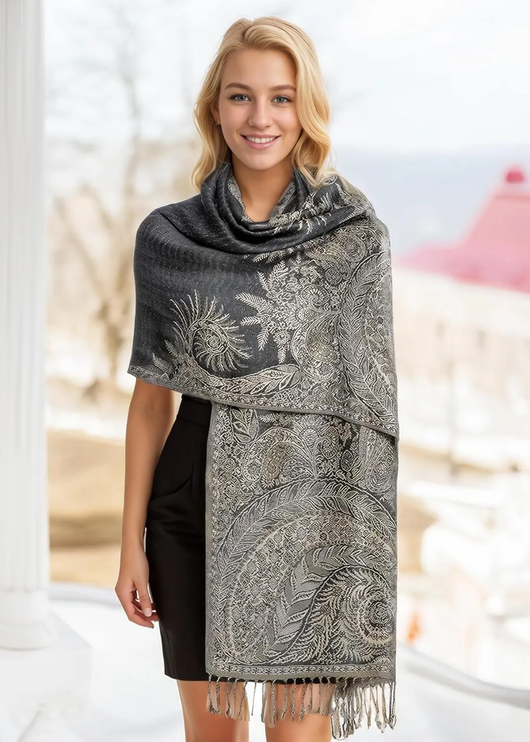 Achillea Reversible Paisley Pashmina Rave Scarf, Shawls and Wraps for Evening Dresses, Exotic Indian Scarves for All Season