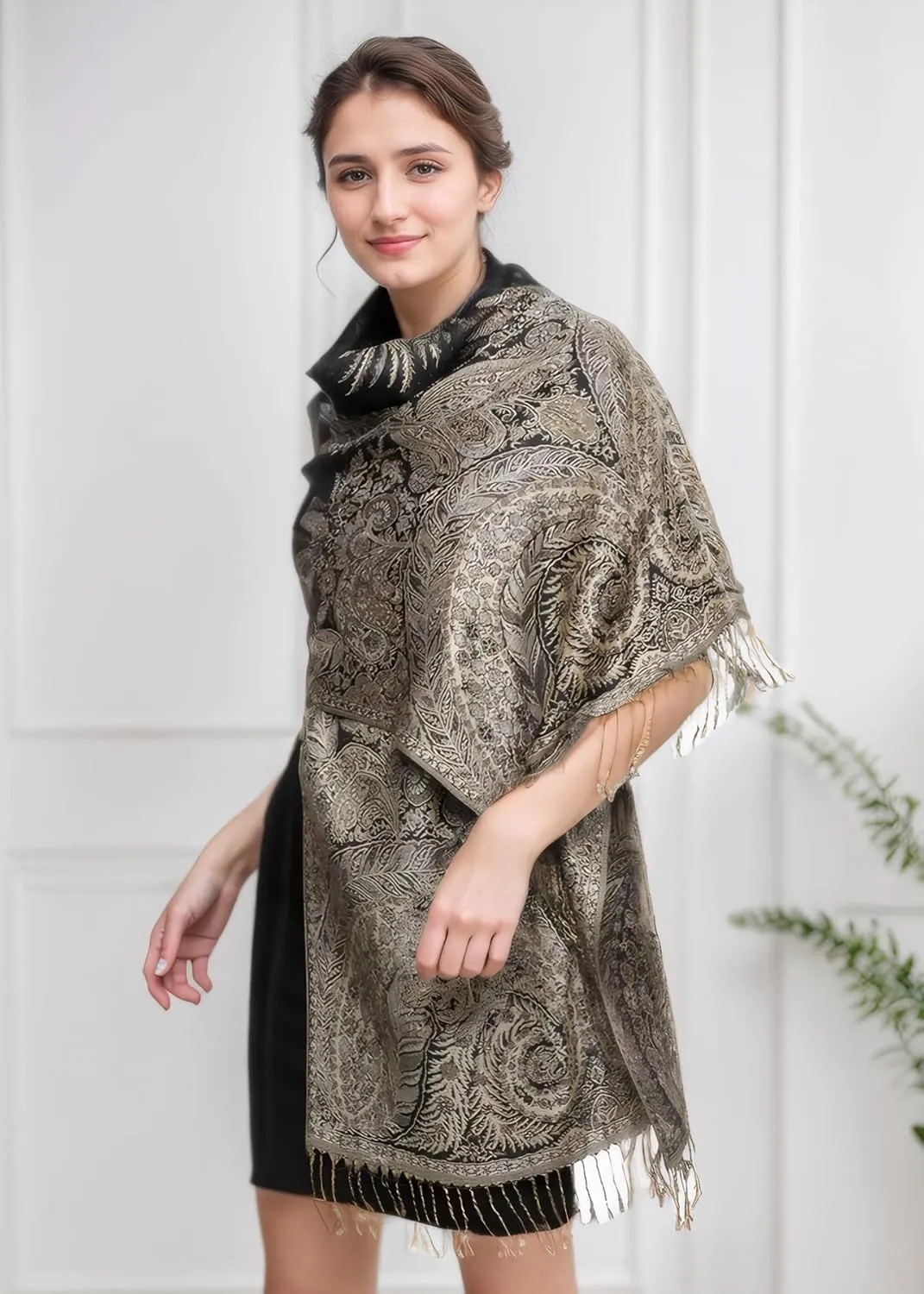 Achillea Reversible Paisley Pashmina Rave Scarf, Shawls and Wraps for Evening Dresses, Exotic Indian Scarves for All Season