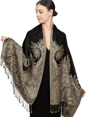 Achillea Reversible Paisley Pashmina Rave Scarf, Shawls and Wraps for Evening Dresses, Exotic Indian Scarves for All Season