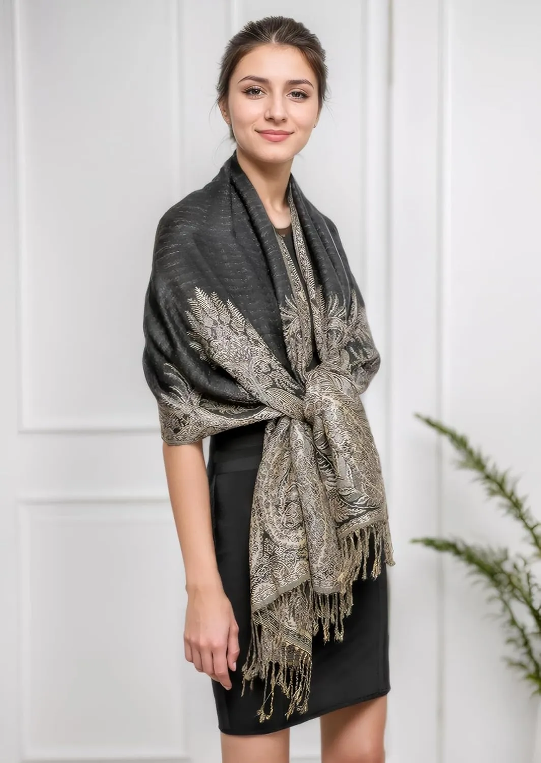Achillea Reversible Paisley Pashmina Rave Scarf, Shawls and Wraps for Evening Dresses, Exotic Indian Scarves for All Season