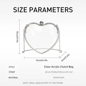 Acrylic Heart Clutch Bag Mini Clear Evening Handbag with Detechable Chain for Women