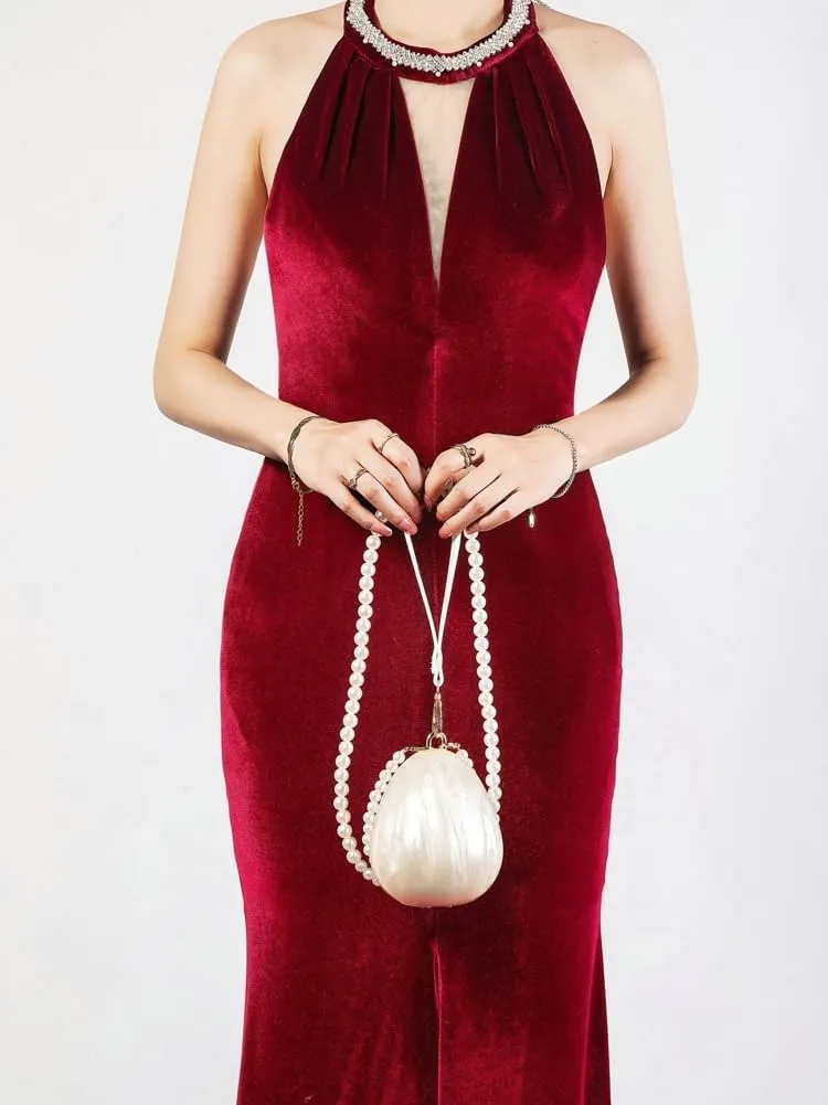 Acrylic Shell Shaped Clutch Women 2025 Trendy Luxury Marble Evening Handbag Pearl Chain Shoulder Bag Wedding Party
