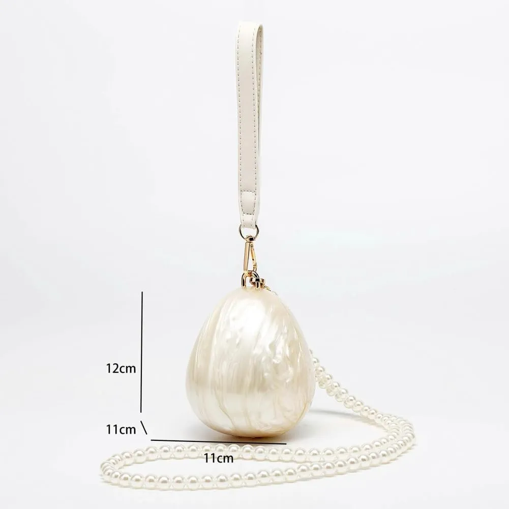 Acrylic Shell Shaped Clutch Women 2025 Trendy Luxury Marble Evening Handbag Pearl Chain Shoulder Bag Wedding Party