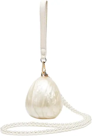 Acrylic Shell Shaped Clutch Women 2025 Trendy Luxury Marble Evening Handbag Pearl Chain Shoulder Bag Wedding Party