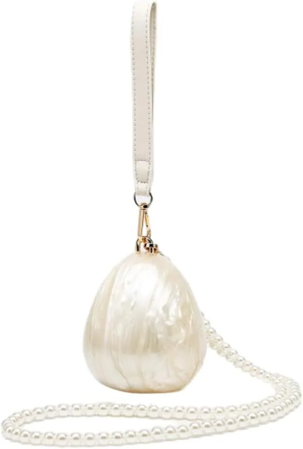 Acrylic Shell Shaped Clutch Women 2025 Trendy Luxury Marble Evening Handbag Pearl Chain Shoulder Bag Wedding Party