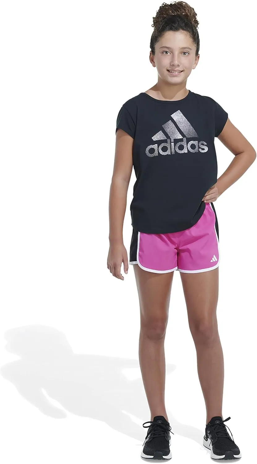 adidas Girls' Elastic Waistband Woven Pacer Gym Running Shorts