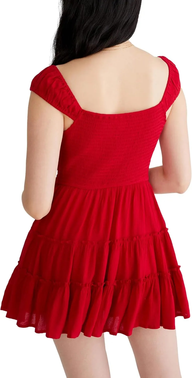 AEROPOSTALE Women's Smocked Waist Short Sleeve Mini Dress