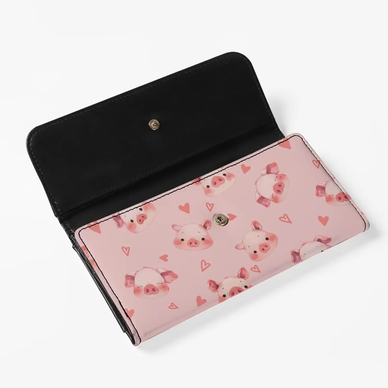 AFPANQZ Adorable Pigs Print Womens Wallets, Leather Trifold Multi Card Holder Slots Wallet, Elegant Clutch Long Purse for Women Ladies Travel Purses with Phone Holder Zip Coin Pocket, Pink