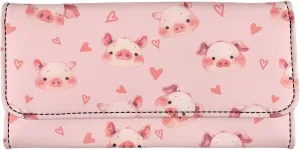 AFPANQZ Adorable Pigs Print Womens Wallets, Leather Trifold Multi Card Holder Slots Wallet, Elegant Clutch Long Purse for Women Ladies Travel Purses with Phone Holder Zip Coin Pocket, Pink