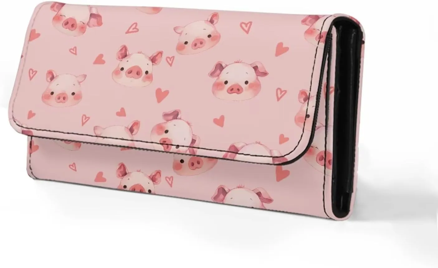 AFPANQZ Adorable Pigs Print Womens Wallets, Leather Trifold Multi Card Holder Slots Wallet, Elegant Clutch Long Purse for Women Ladies Travel Purses with Phone Holder Zip Coin Pocket, Pink