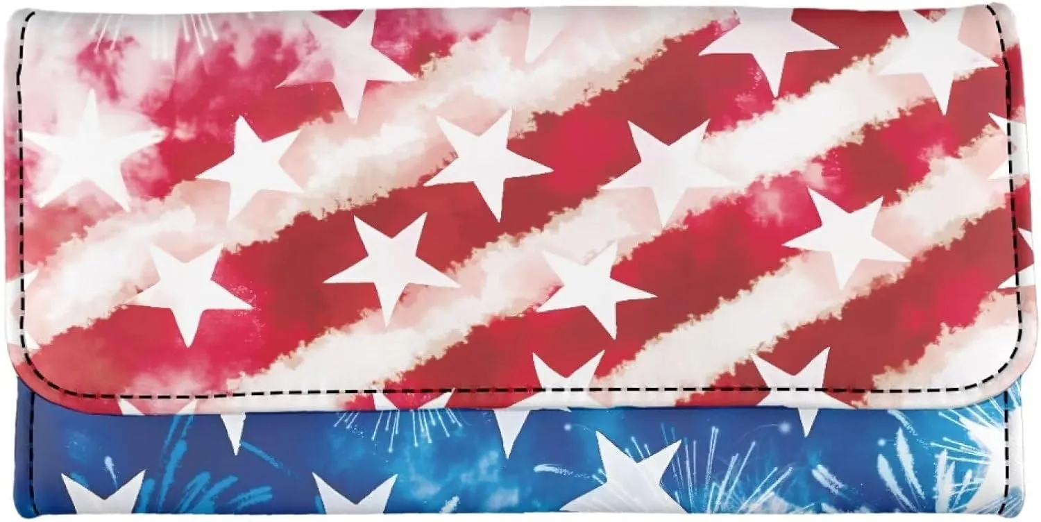 AFPANQZ America Flag Pattern Design Women's Wallets Large Capacity with RFID Protection Waterproof Leather Long Ladies Travel Purses with Phone Holder Zip Coin Pocket
