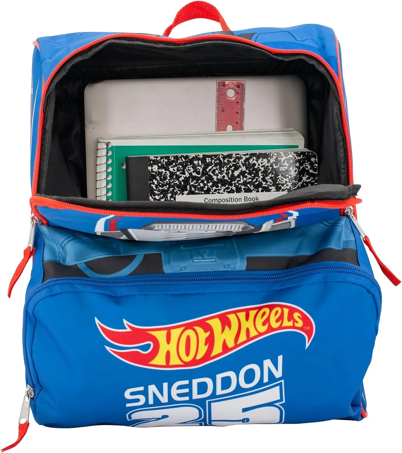 AI ACCESSORY INNOVATIONS Hot Wheels Blue Sneddon #25 Twinduction Race Car Shaped 14” Mini Backpack, Kids School Bag, Blue