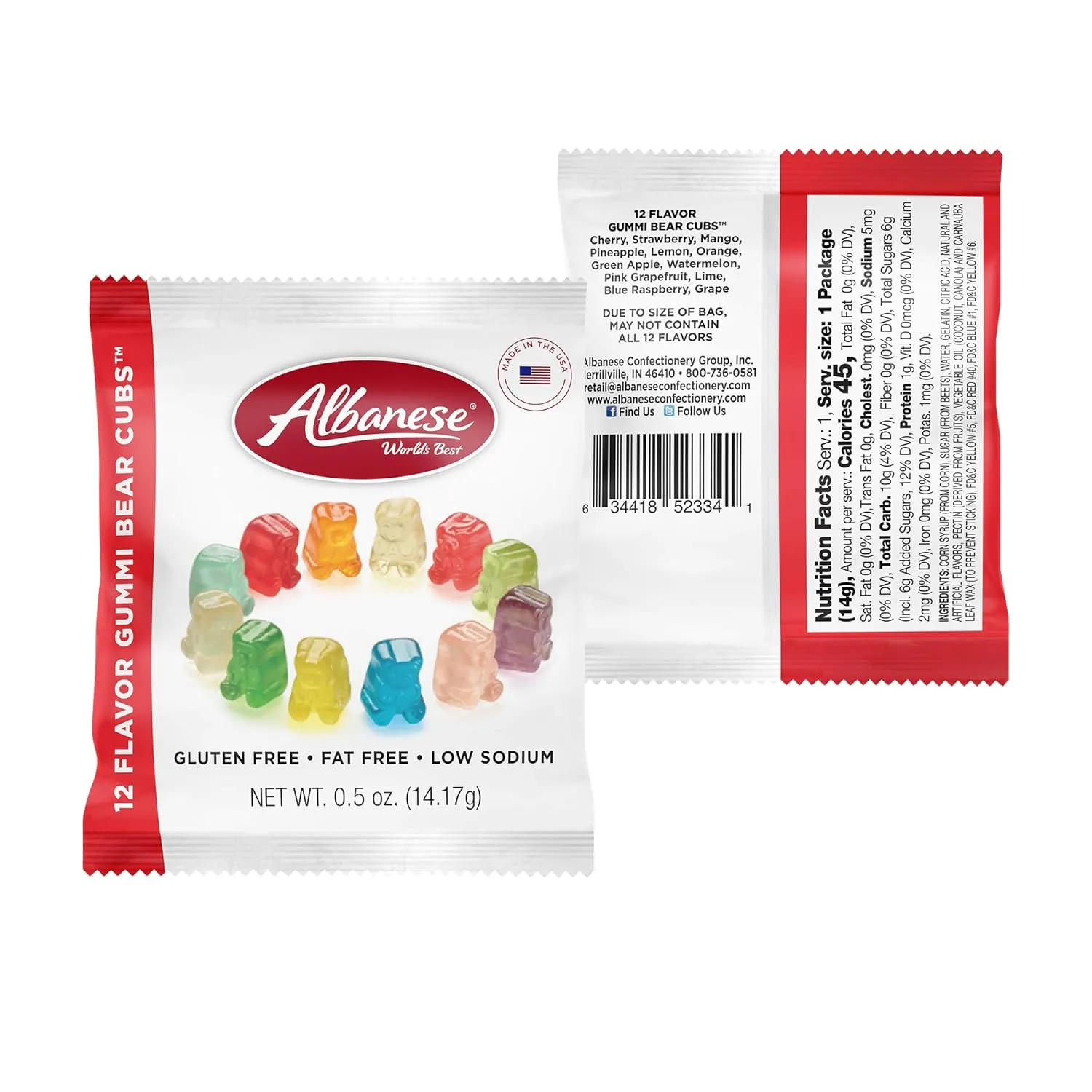 Albanese World's Best Gummi Snack Packs, 12 Flavor Gummi Bear Cubs, 50-0.5oz Mini Packs (Pack of 2)