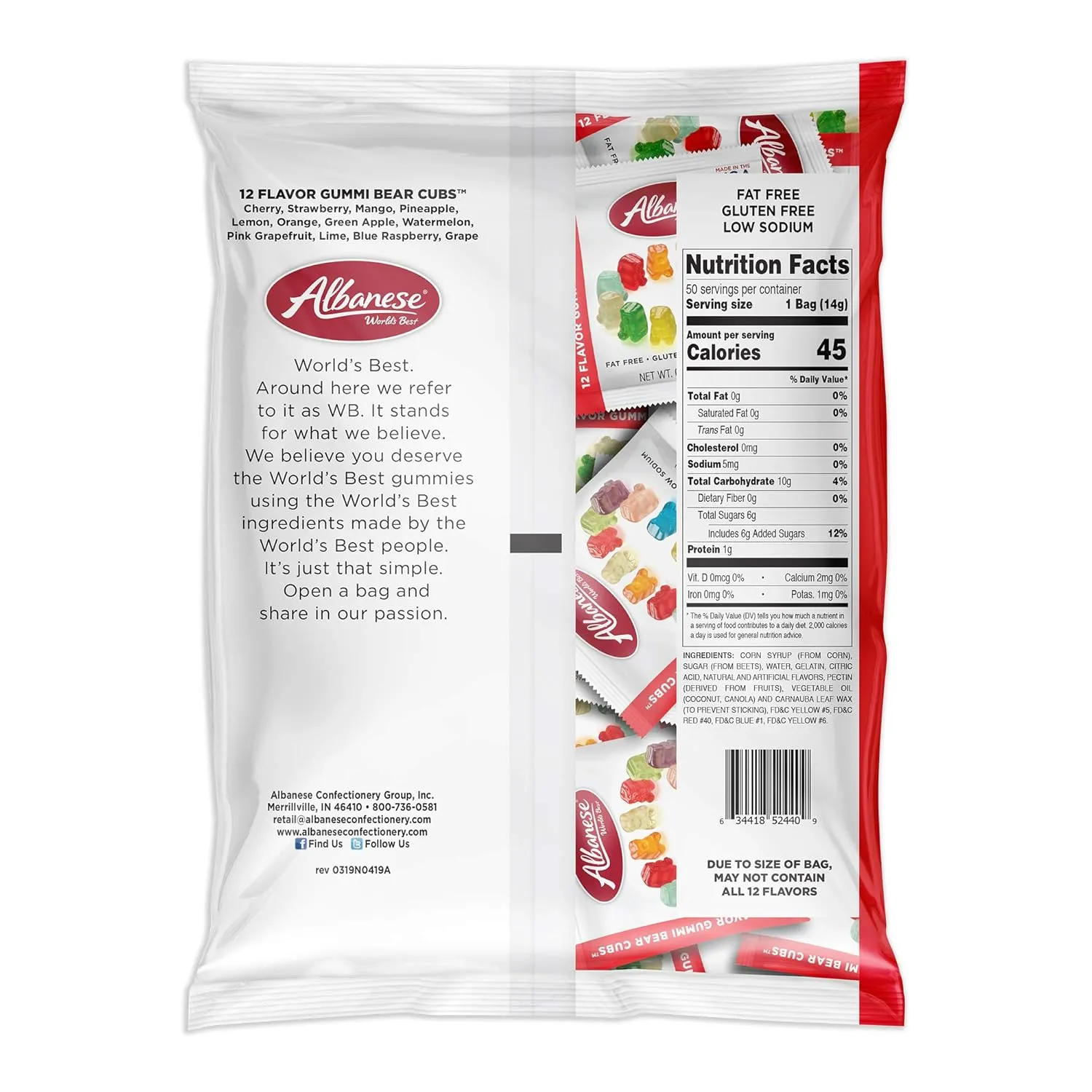 Albanese World's Best Gummi Snack Packs, 12 Flavor Gummi Bear Cubs, 50-0.5oz Mini Packs (Pack of 2)